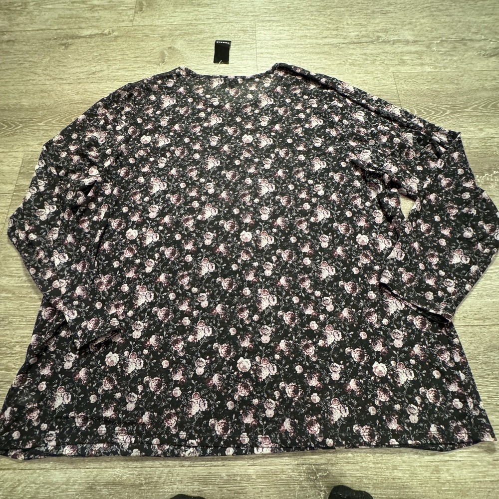 Torrid Top Womens 5x Black Pink Rose Floral Mesh Tunic Crew Neck Peasant Nylon - Picture 6 of 9